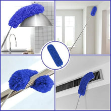 Blue microfiber ceiling duster head on a long extension pole
