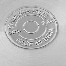 Stainless steel saucepan base with embossed capacity marking 3.8L