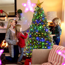 Pre-lit artificial Christmas tree with multicolor LED lights, hinged metal stand