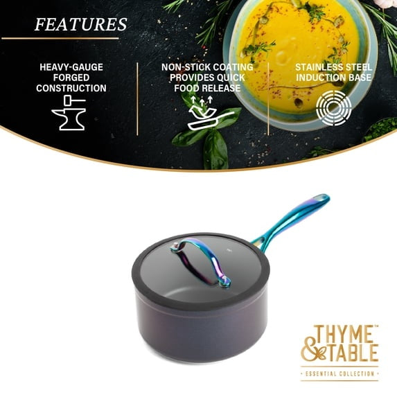 Thyme & Table 2.5 QT Non-Stick Sauce Pan with Glass Lid - Rainbow, Signature Collection