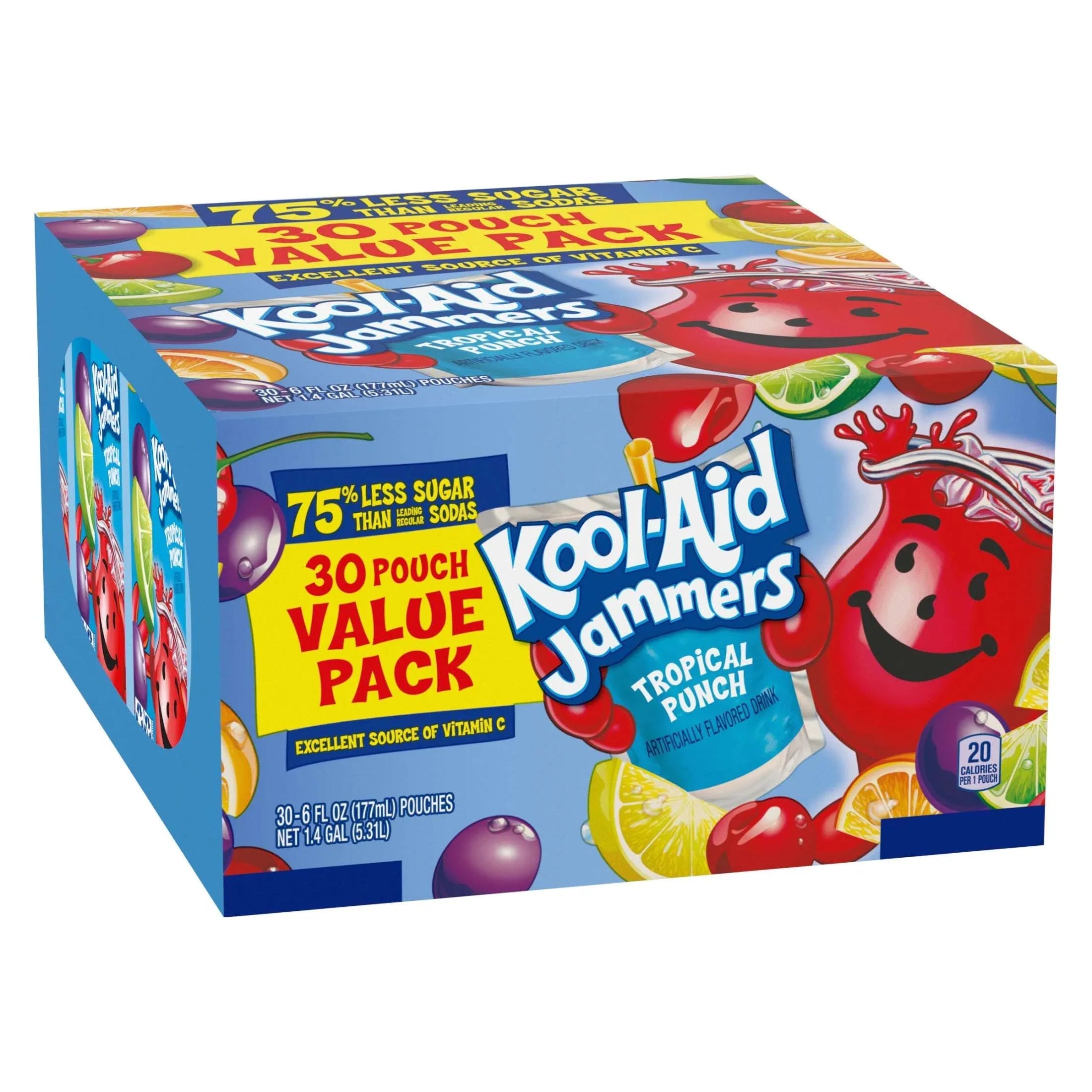 Kool-Aid Jammers Tropical Punch Flavored Drink Value Pack, 30 ct Box, 6 fl oz Pouches