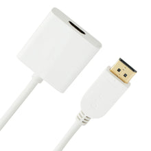 White DisplayPort to HDMI adapter cable with HDMI plug and DisplayPort connector