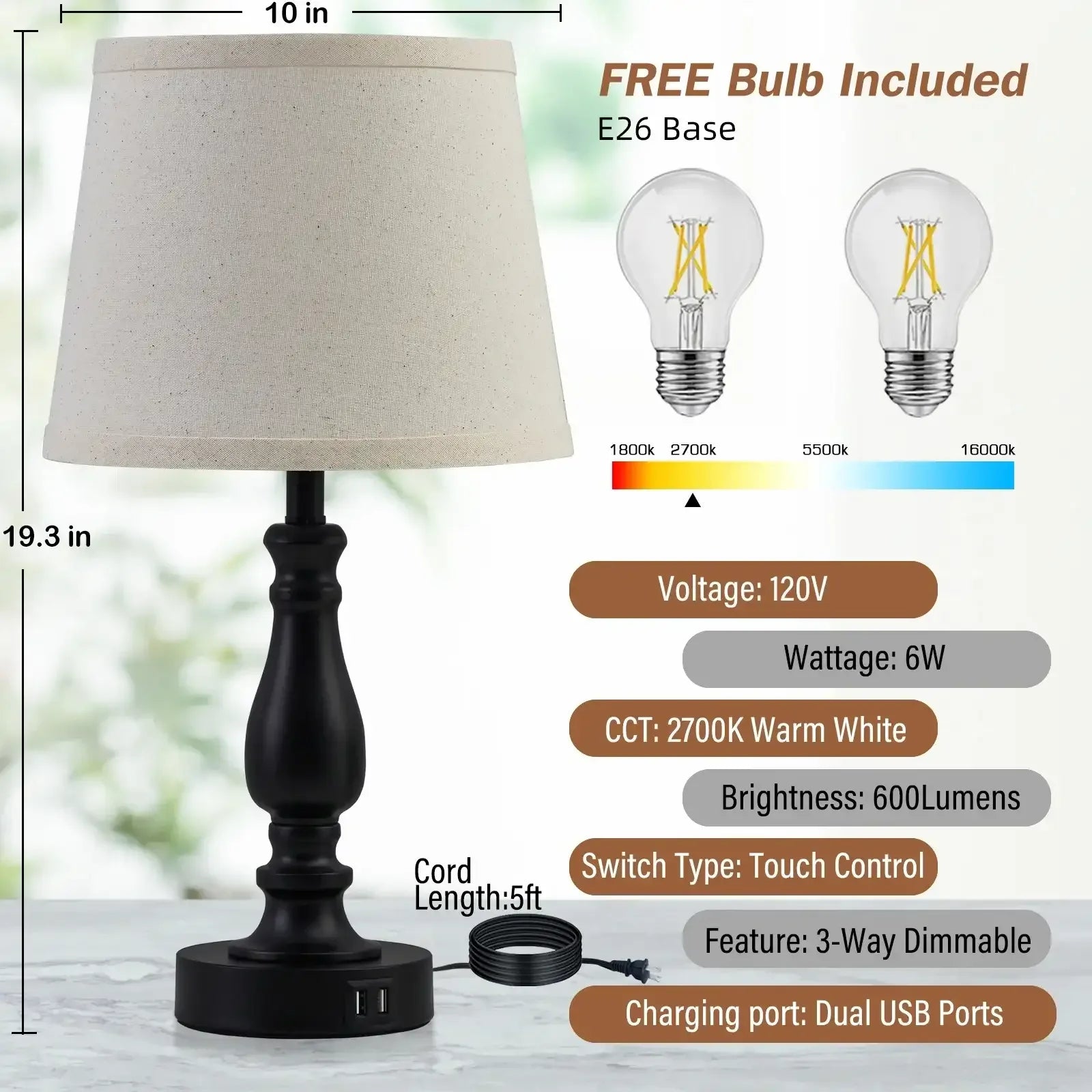 NATYSWAN Lamps for Bedrooms Set of 2, Brushed Nickel Bedside Lamps with USB Ports, 3 Way Dimmable Nightstand Lamps , Touch Table Lamp for Living Room Bedroom Office, Bulbs Included - USA MEGA SHOP