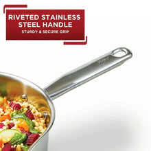 Stainless steel sauce pan handle with rivets and T-fal logo