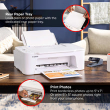 Wireless inkjet all-in-one printer with rear paper tray loading white sheets