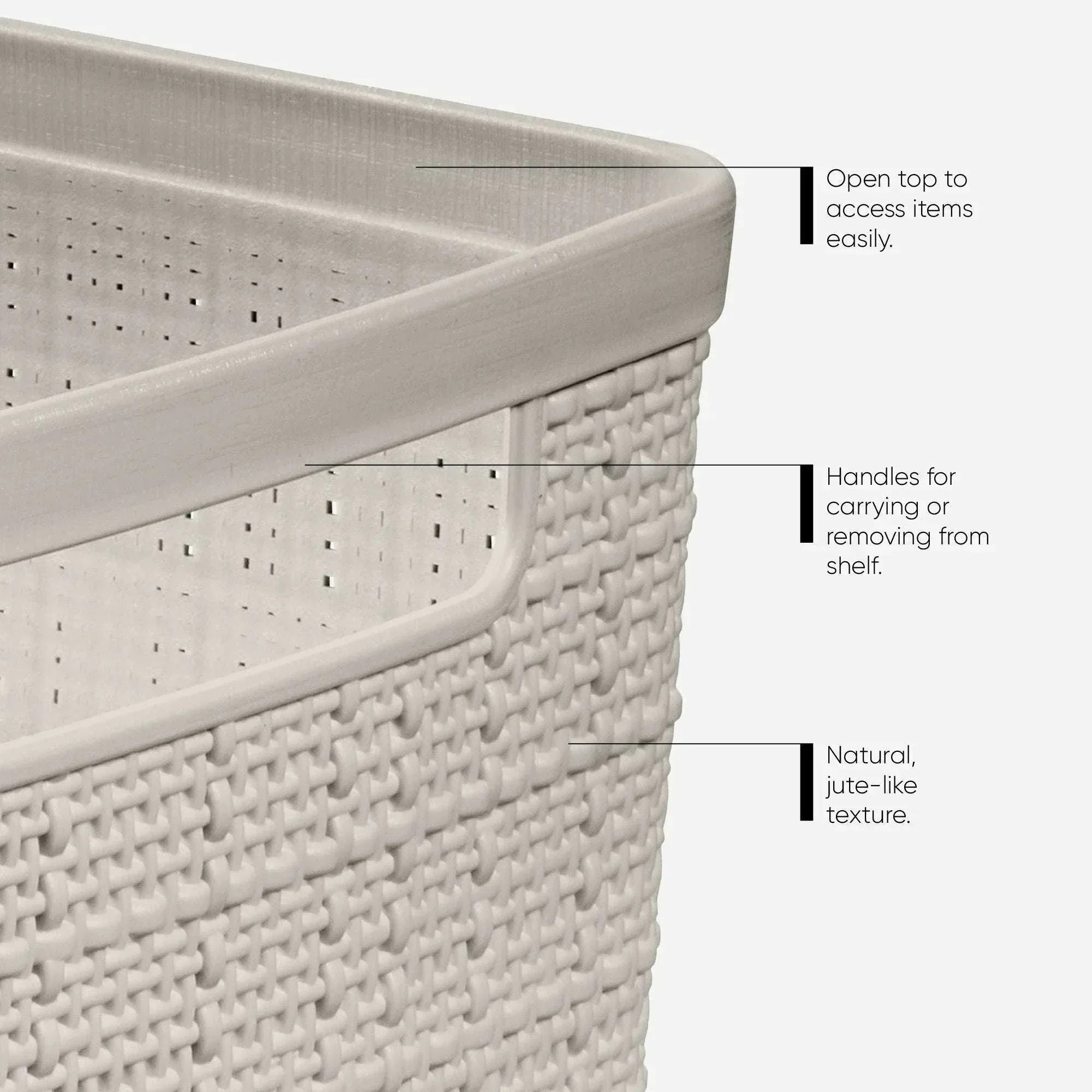 Curver Jute Narrow Beige Plastic Decorative Storage Basket, 13.6 in x 6.7 in x 5.7 in - USA MEGA SHOP