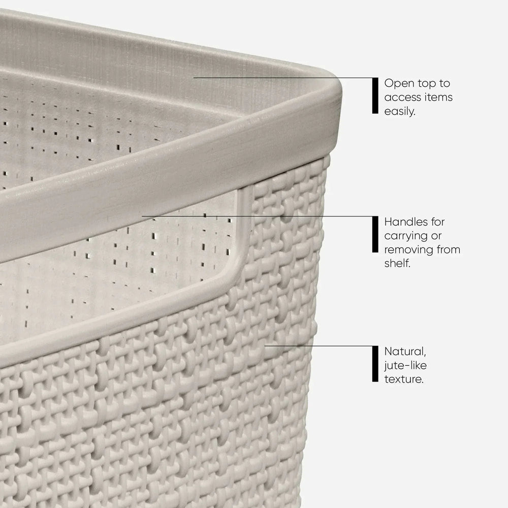 Curver Jute Narrow Beige Plastic Decorative Storage Basket, 13.6 in x 6.7 in x 5.7 in - USA MEGA SHOP