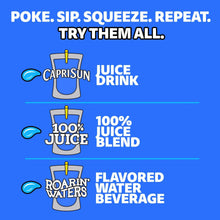 Capri Sun juice drink variety pack graphic with juice drink icons and 100% juice blend