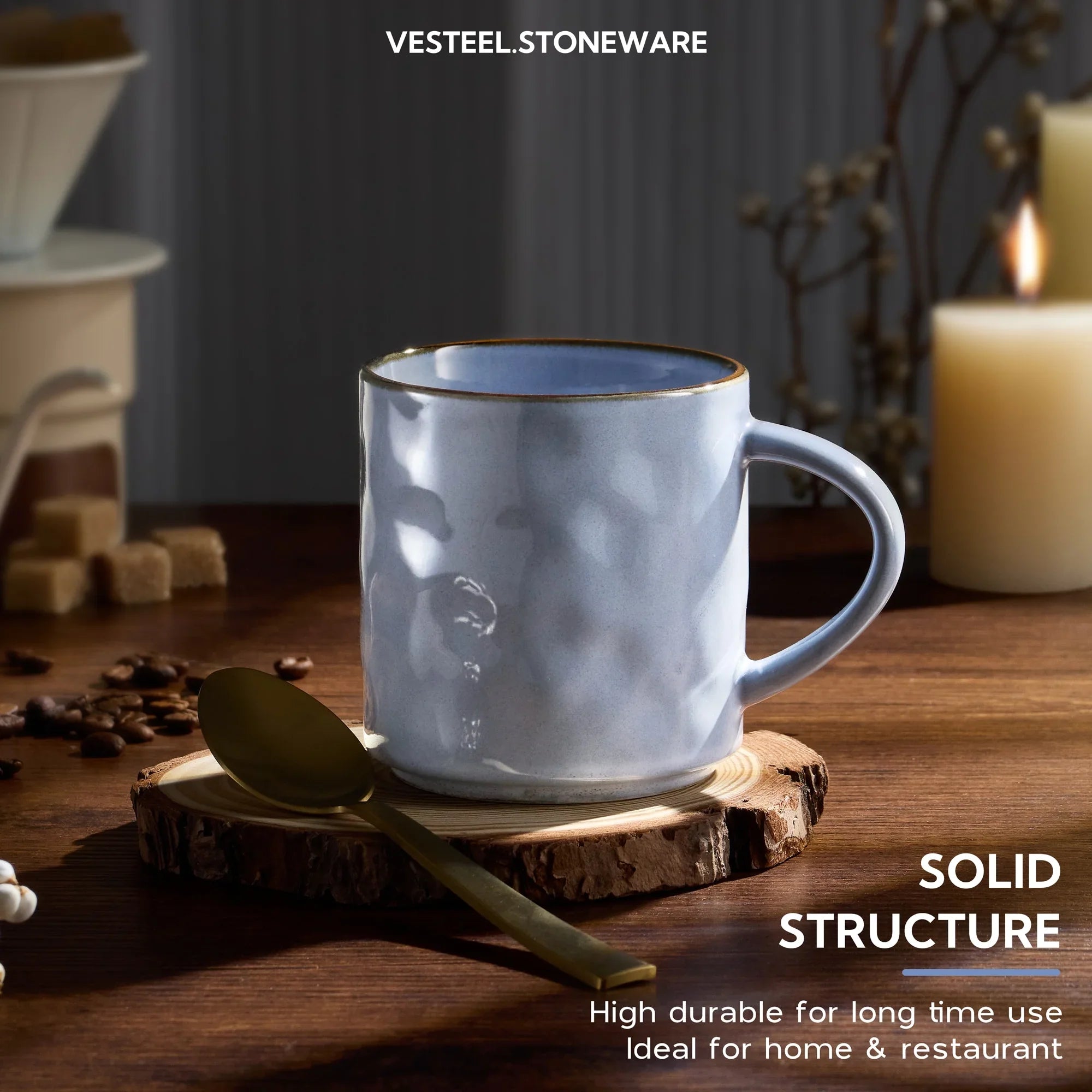 Vesteel Coffee Mug Set of 4, Ceramic Coffee Cups with Handles, 14oz Stoneware Mugs Set for Coffee Tea Milk, Wave Design Mug Gifts for Home Office Restaurant