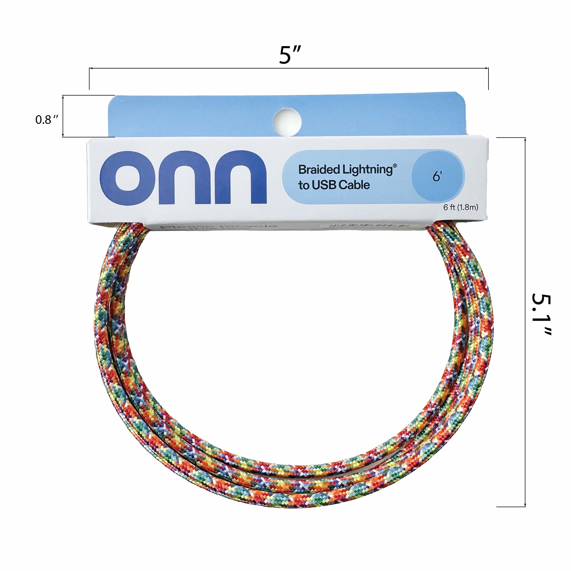 onn 6ft Lighting to USB A Braided Cable, MFI Certified, Rainbow - Compatible with iPhone 14/13/12/11/X/XR/XS/8/7/6/5, iPad, Airpods and more