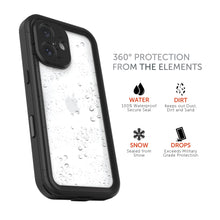 Black waterproof phone case with water-shedding back and all-around protection
