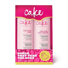 Curly hair shampoo and conditioner set box, two pink product labels