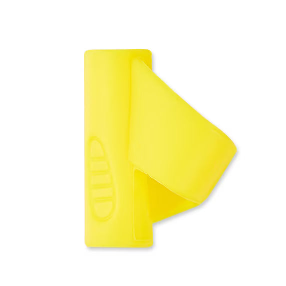 Single yellow silicone pencil grip with ridged texture