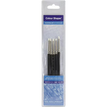Painting brush set blister pack with five fine detail brushes and white bristles