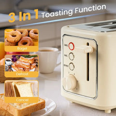 VAVSEA 2 Slice Toaster, 1000W Bread Toaster Machine with Extra Wide Slot, 6 Shade Settings and LED for Bagels, Waffles, Bread, Removable Crumb Tray, Breakfast Helper, Beige - USA MEGA SHOP