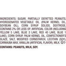 Ingredients list for Reese's Pieces Eggs, including sugar and partially defatted peanuts