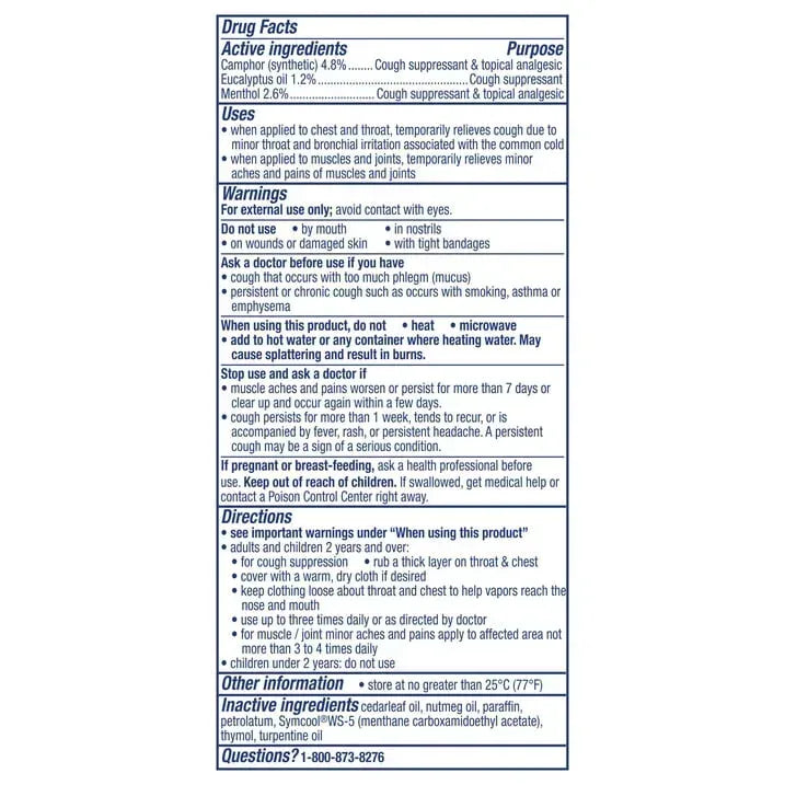 Vicks VapoRub Advanced Plus Cough Suppressant Topical Chest Rub, Analgesic Ointment, 2.82 oz