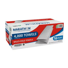 Multi-fold paper towel case with white 1-ply towels, 16-pack box