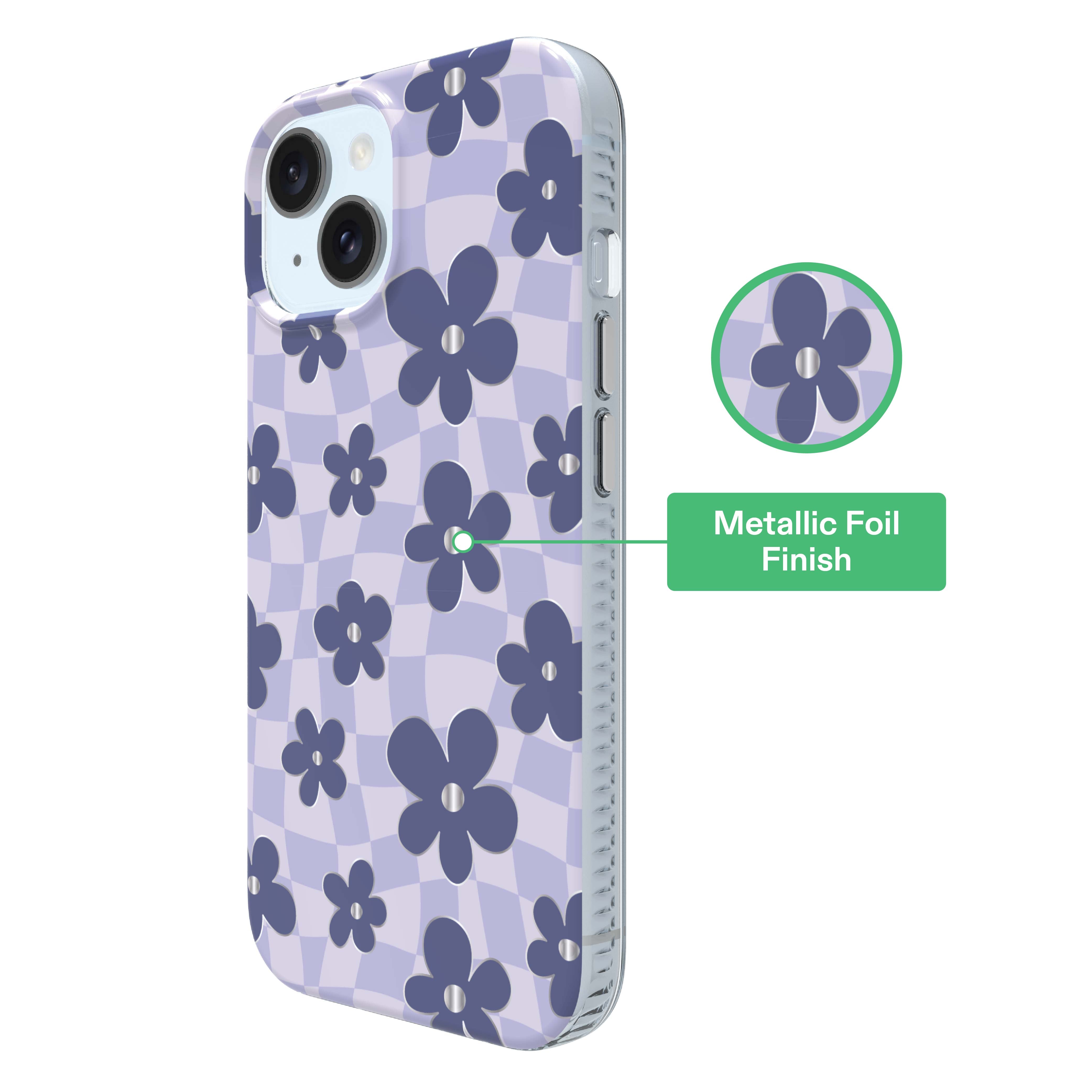 onn Purple Checkered Floral Phone Case for iPhone 17e / iPhone 16e / iPhone 15 / iPhone 14 / iPhone 13