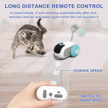 Automatic cat toy roller with feather wand and wireless remote, teal wheel accents