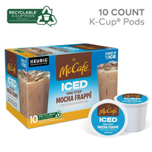 McCafe Iced One Step Mocha Frappe K-Cup pods box and two pod cups