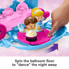 Little People figures on pink carriage floor with blue carriage dome and wheel