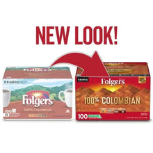 Keurig-compatible Folgers 100% Colombian coffee boxes shown side by side