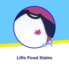 Stain remover powder graphic showing a shirt with a lifted purple stain spot
