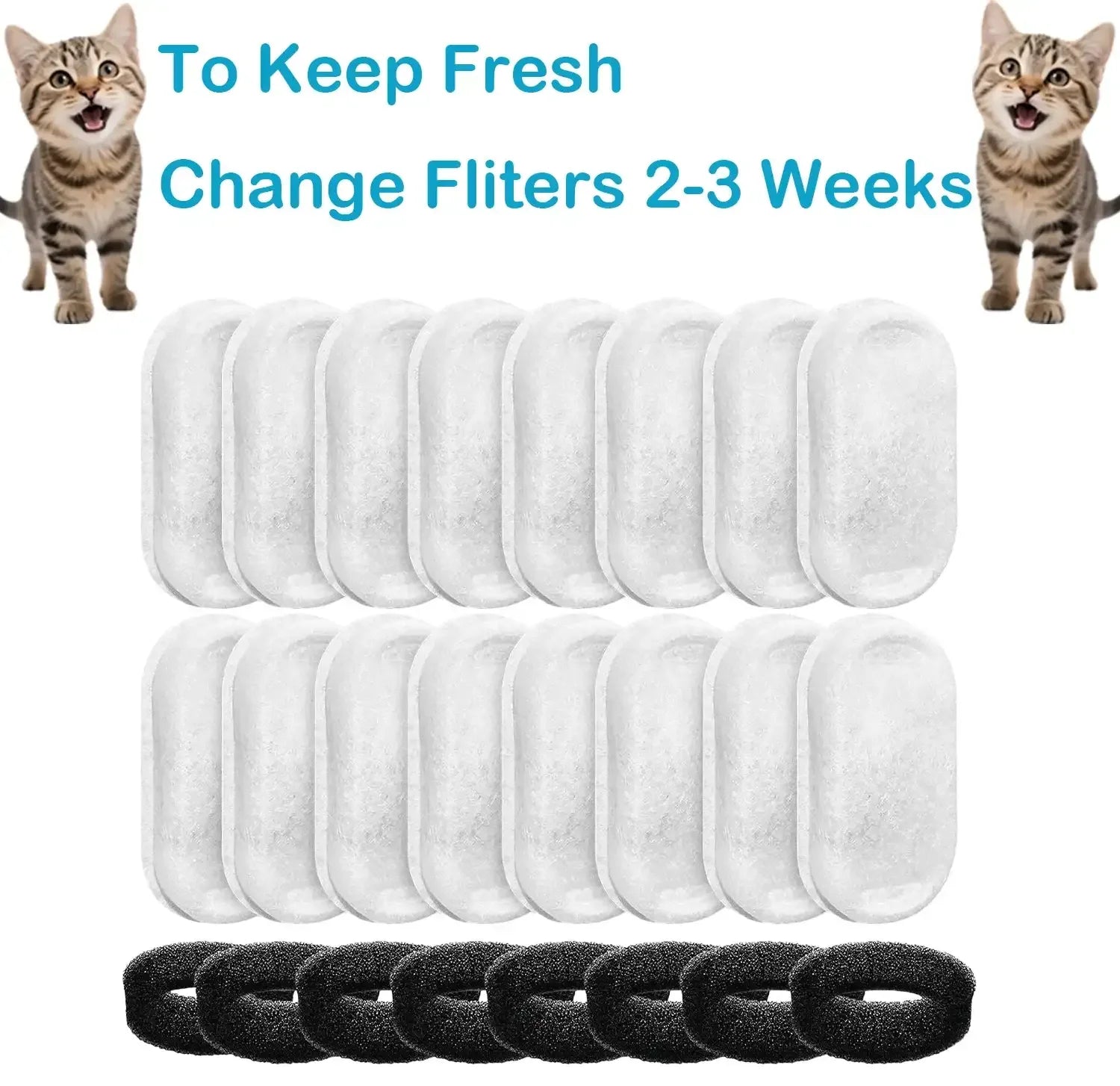 FWMB 16pcs Replacement Cat Water Fountain Filters, Compatiable with FWMB Cat Water Fountain 108oz/3.2L and 135oz/4.0L, 8 Pack Filters & 8 Sponges Foam Filter - USA MEGA SHOP