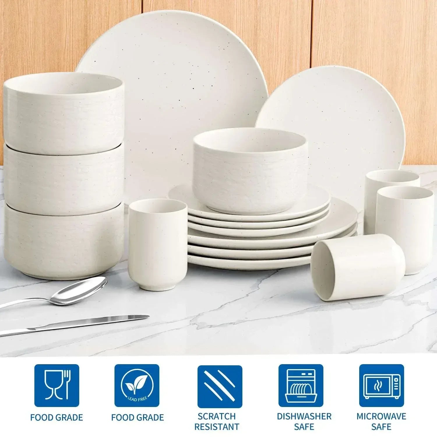 TINANA Porcelain Dinnerware Set, 16 PCS Stoneware, White Round Dish Set for 4, Plates and Bowls Sets for Dessert, Salad, Soup, Pasta