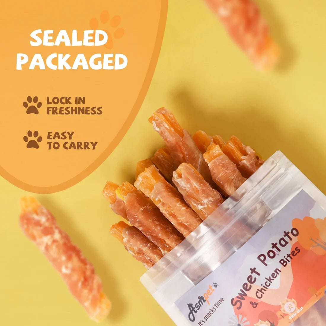 ASMPET Sweet Potato Dog Treats, Natural Chicken Jerky & Sweet Potato Chews for All Dogs, 15pcs