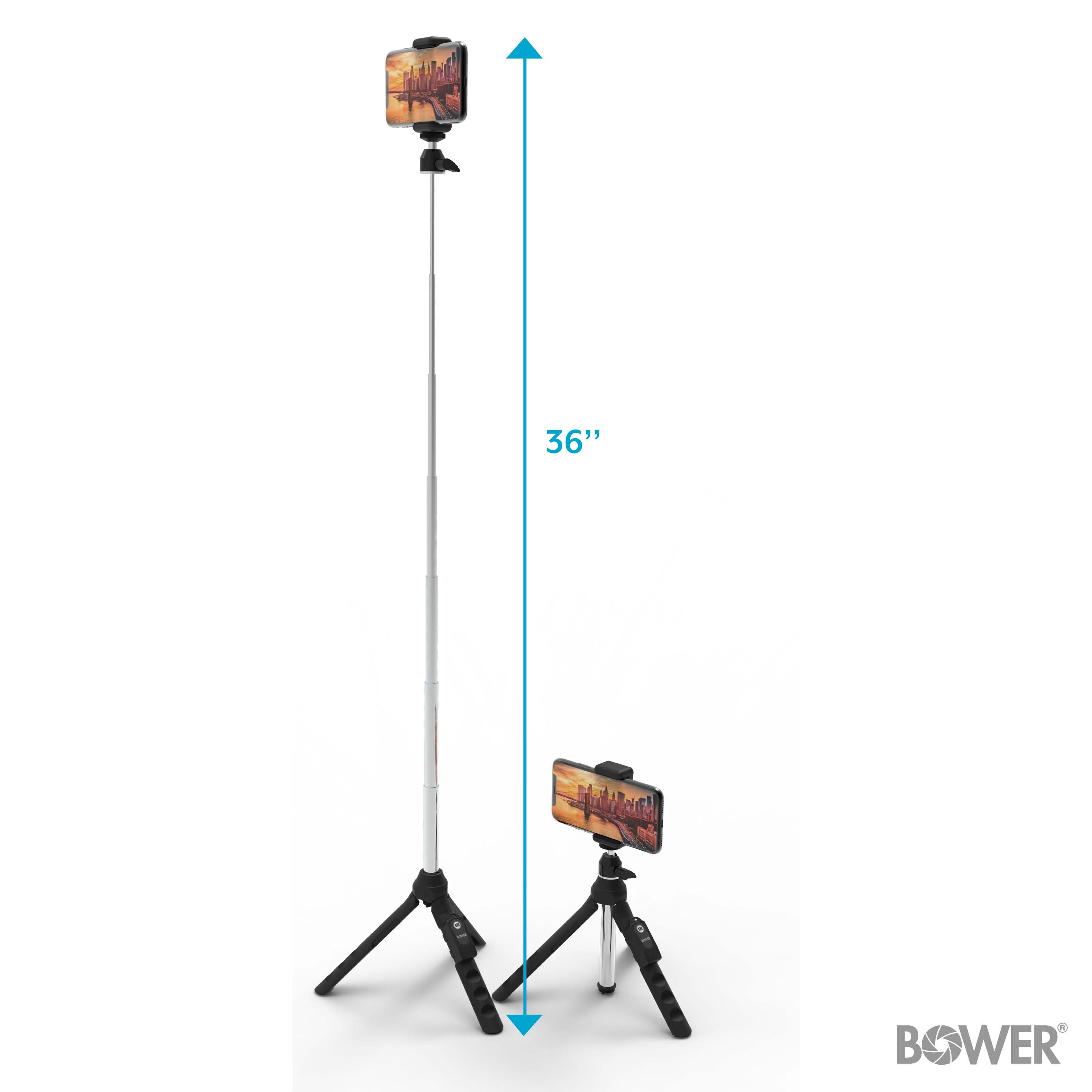 Bower 6-in-1 Multi Selfie Tripod with Smartphone & GoPro Mount, Rechargeable Wireless Remote - Black