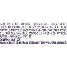 Ingredients list for milk chocolate, including cocoa butter, milk, soy lecithin, and salt