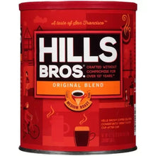 Hills Bros Original Blend ground coffee can, red with front label and medium roast badge