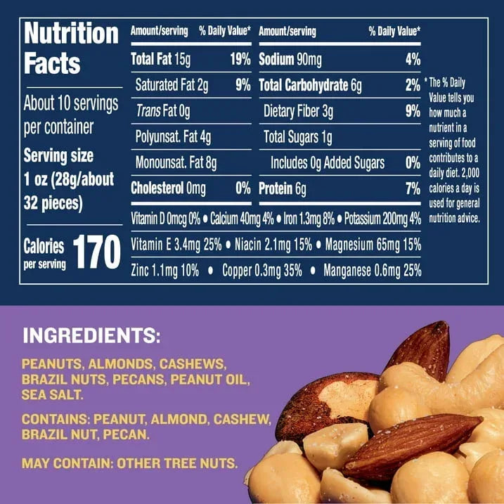 PLANTERS Salted Mixed Nuts, Party Snacks, Plant Based Protein, 10.3 oz Steel Can