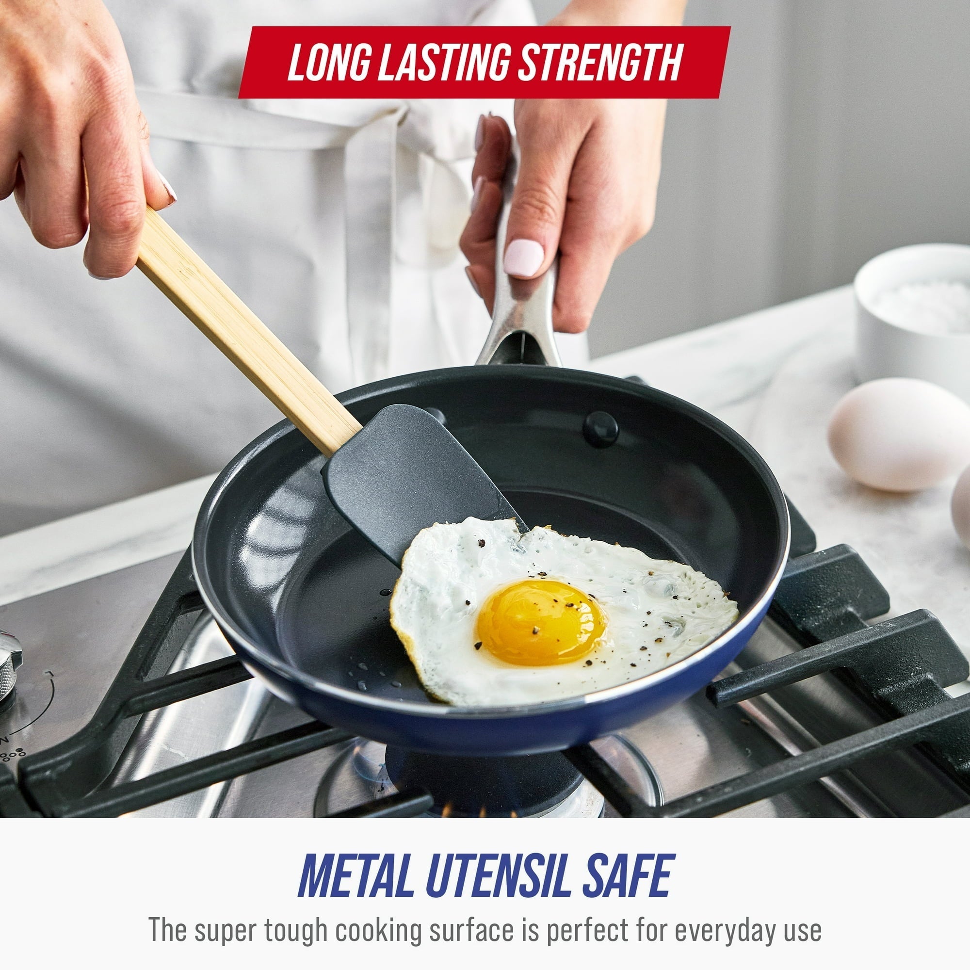 Blue Diamond 8″ Ceramic Nonstick Fry Pan with Spatula, Dishwasher Safe, Oven Safe, Metal Utensil Safe