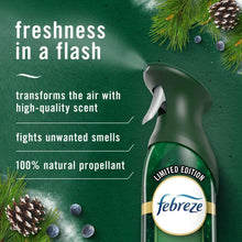 Febreze air mist spray bottle with green nozzle, white pine & juniper berry scent