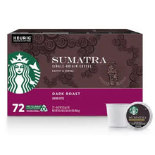 Sumatra dark roast single-origin coffee pod box, 72 count