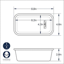 Loaf pan dimensions: 8.8 in long, 4.2 in high, 4.8 in wide