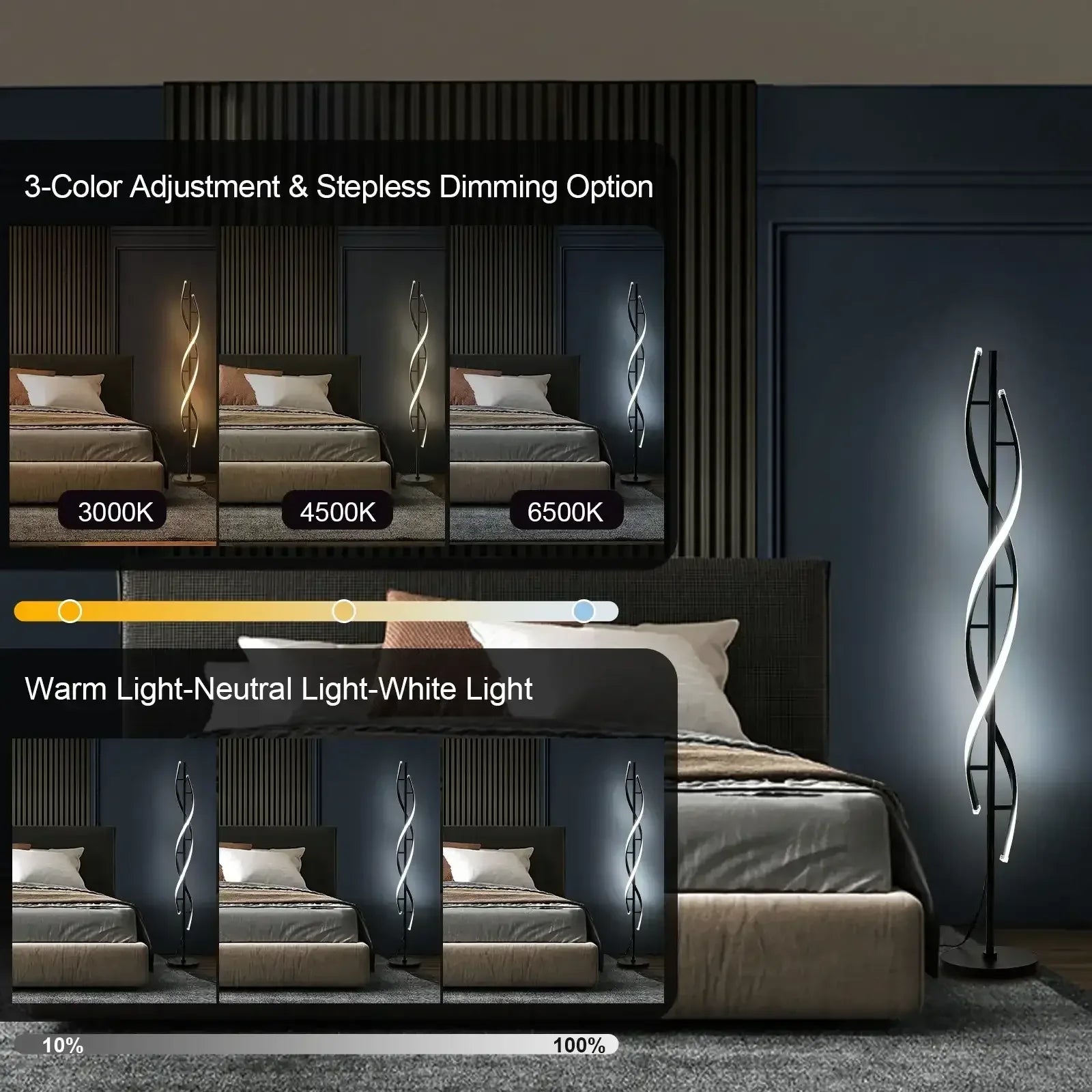 LED Spiral Floor Lamp 60 Inch Modern Floor Lamps Dimmable Black Standing Lamp 34W Contemporary Floor Lamps for Living Room Bedroom Kitchen Office - USA MEGA SHOP