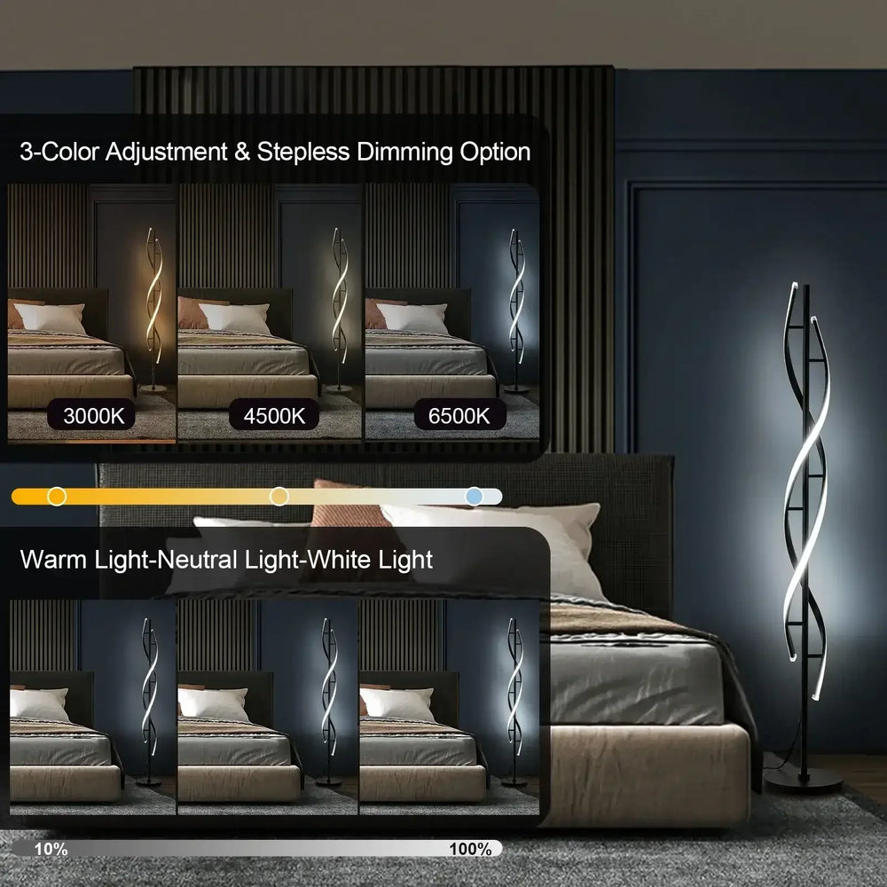 LED Spiral Floor Lamp 60 Inch Modern Floor Lamps Dimmable Black Standing Lamp 34W Contemporary Floor Lamps for Living Room Bedroom Kitchen Office - USA MEGA SHOP