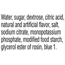 Cool Blue sports drink ingredient list text on label, including blue 1