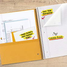 Open black spiral notebook showing college ruled layout and tear perforation