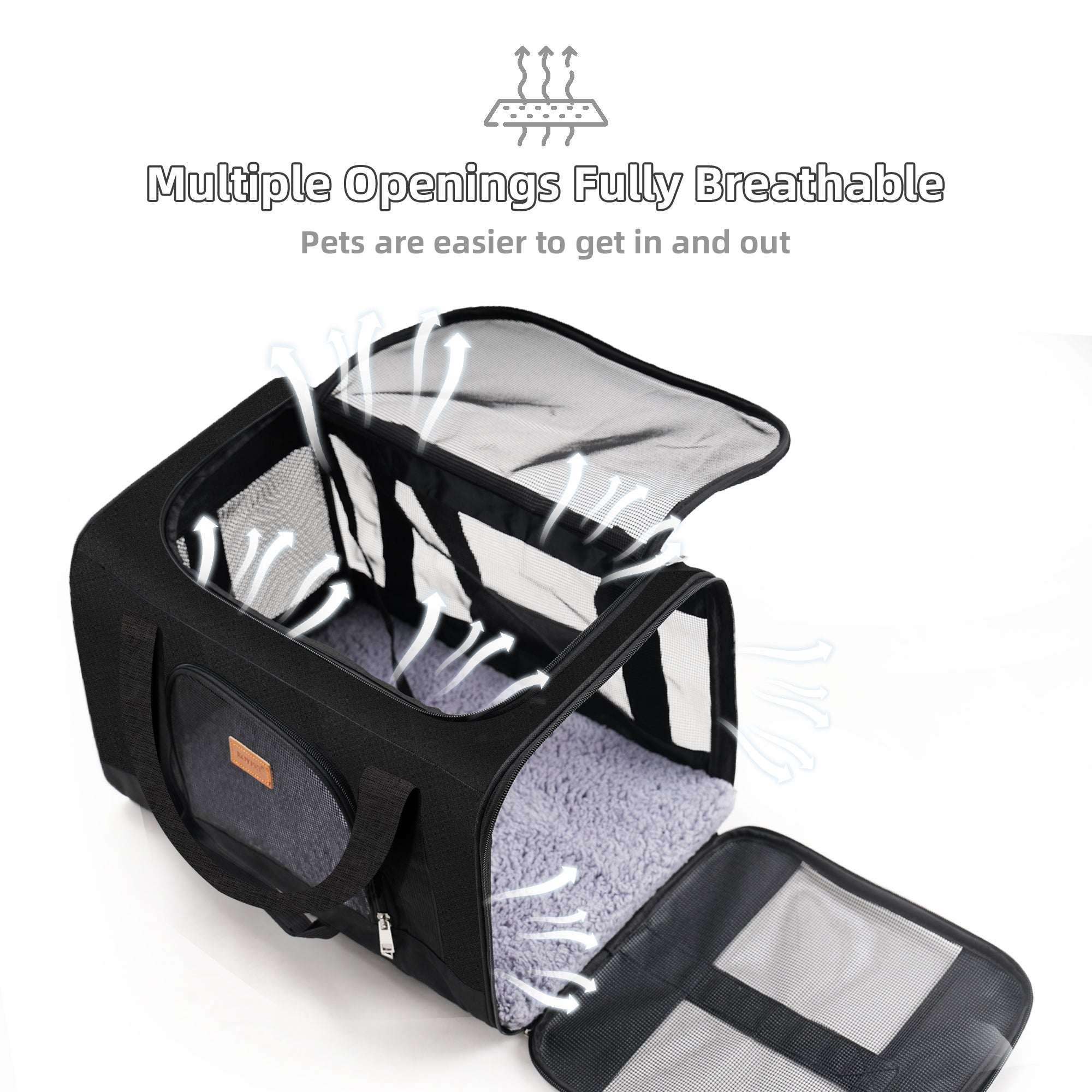 Roypet Small and Medium Pet Carrier, Airline Approved, Collapsible Travel, Black, 15 Lb Limit