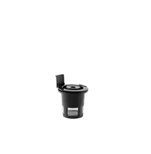 Black matte single-serve coffee maker pod holder and brewing cup, side view