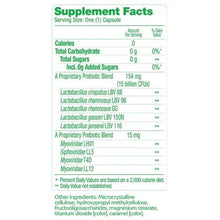Supplement facts label for probiotic capsules with serving size 1 capsule