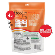 Back of Good’n’Fun triple flavor wings rawhide chew bag with product details