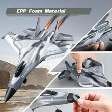 Grey RC jet aircraft with EPP foam body detail and hand gripping control