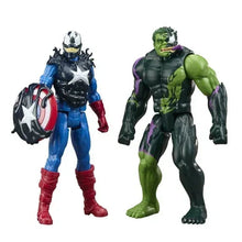 Venomized action figure pair: Captain America and Hulk standing side by side