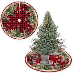 Christmas Tree Skirt, New Year Xmas Deco, 48 Inches Large Christmas Tree Skirts Snowflake Red and Black Plaid Stamp for Christmas Tree Decorations - USA MEGA SHOP